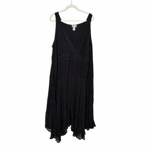 Catherines Dress Midi 4X Black Sleeveless  V Neck Peasant Asymmetric Boho Goth